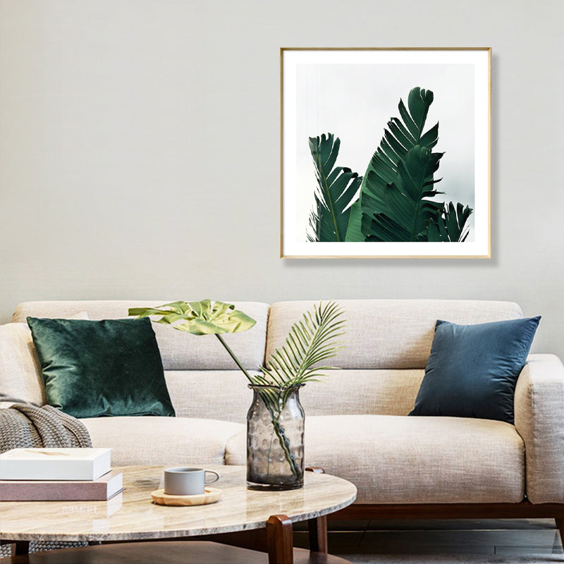 Green Banana Leaves Canvas Print Botanical Tropix Textured Wall Art for Dining Room