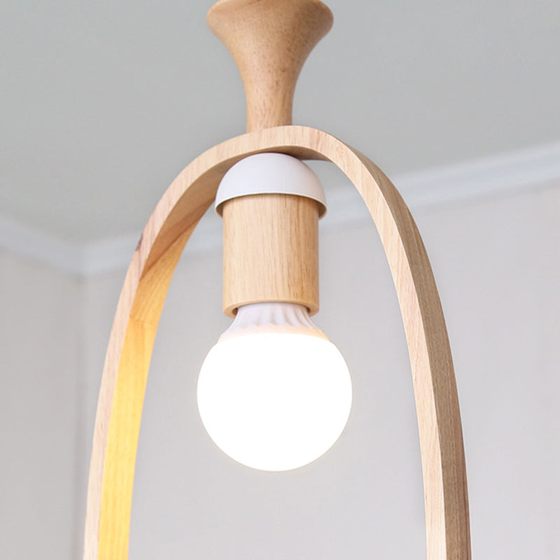 Open Bulb Restaurant Hanging Light Wood 1 Head Pendant Light with Pigeon in White