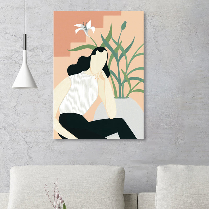 Girl Pattern Canvas Wall Art for House Interior, Soft Color, Multiple Sizes Available