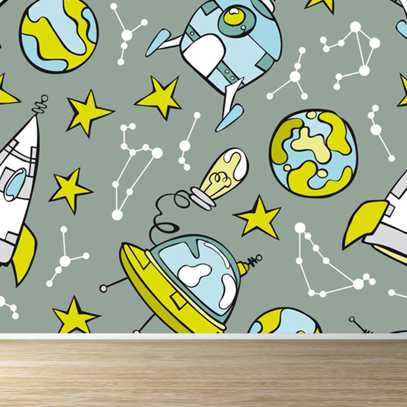 Large Astronaut Mural Wallpaper Children's Art Outer Space View Wall Decor in Soft Color
