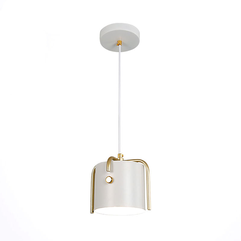 Macaron Stylish 1 Light Hanging Light with Metallic Shade Gray/White Barrel Suspension Lamp for Dining Room