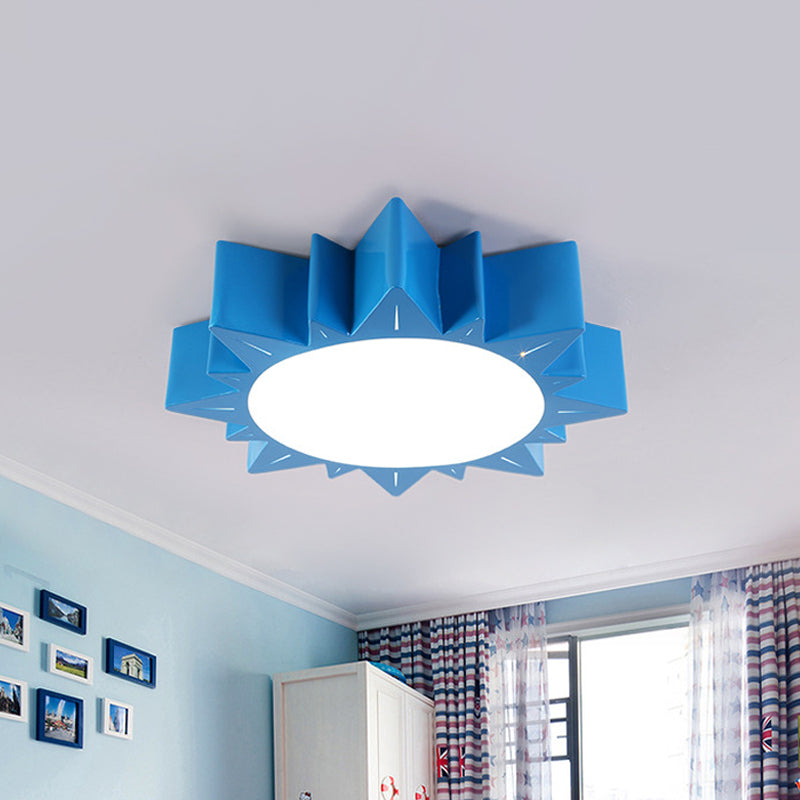 LED Kindergarten Flush Mount Children Red/Yellow/Blue Ceiling Light Fixture with Sun Acrylic Shade