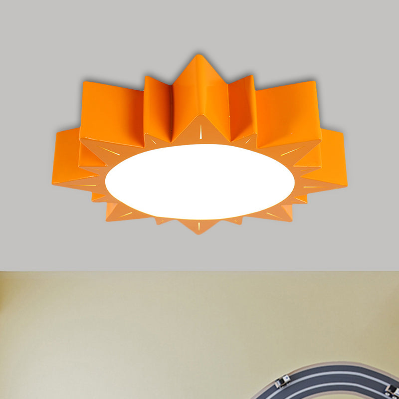 LED Kindergarten Flush Mount Children Red/Yellow/Blue Ceiling Light Fixture with Sun Acrylic Shade