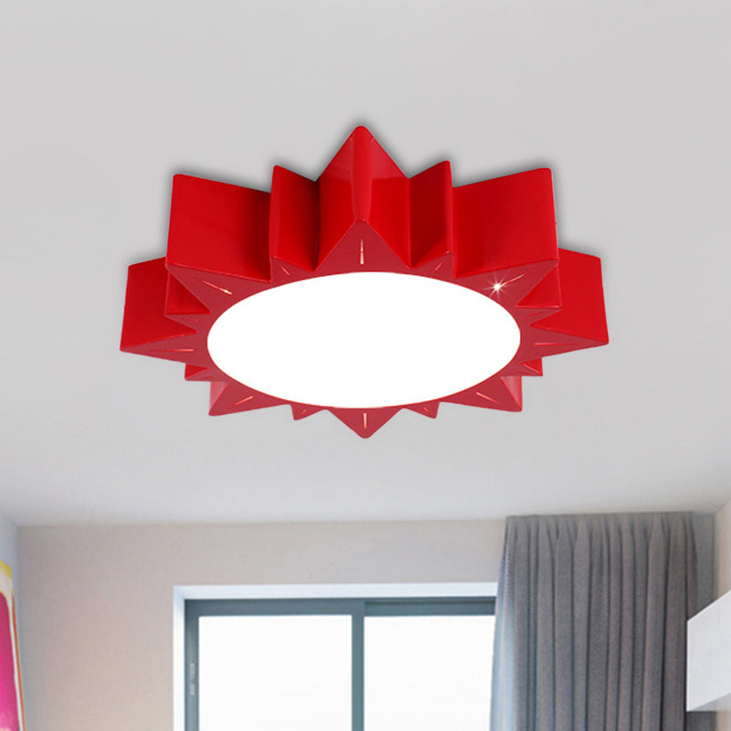 LED Kindergarten Flush Mount Children Red/Yellow/Blue Ceiling Light Fixture with Sun Acrylic Shade