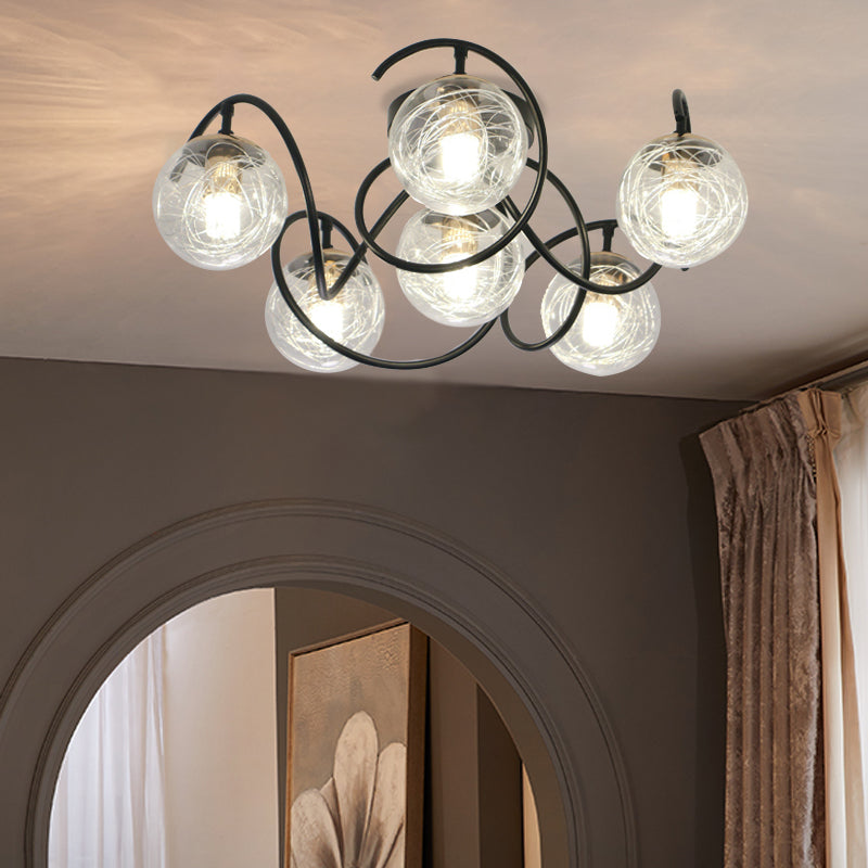 6 lampade lampada a soffitto del salotto semplice Simplette semifulto nero con tonalità di vetro grigio trasparente/fumo globale