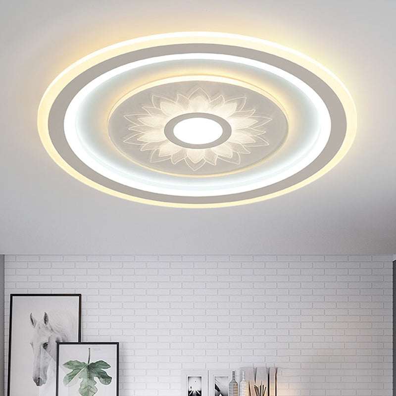 Circular Ceiling Light Fixture Contemporary Acrylic LED White Flushmount Lighting with Flower Pattern