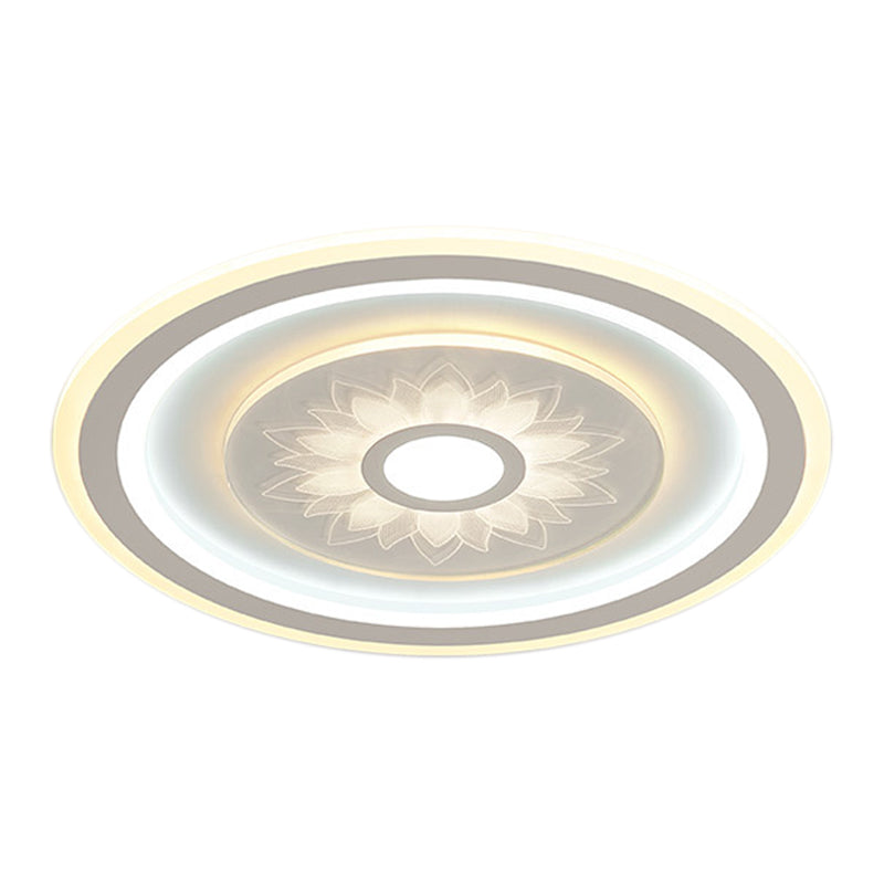 Circular Ceiling Light Fixture Contemporary Acrylic LED White Flushmount Lighting with Flower Pattern