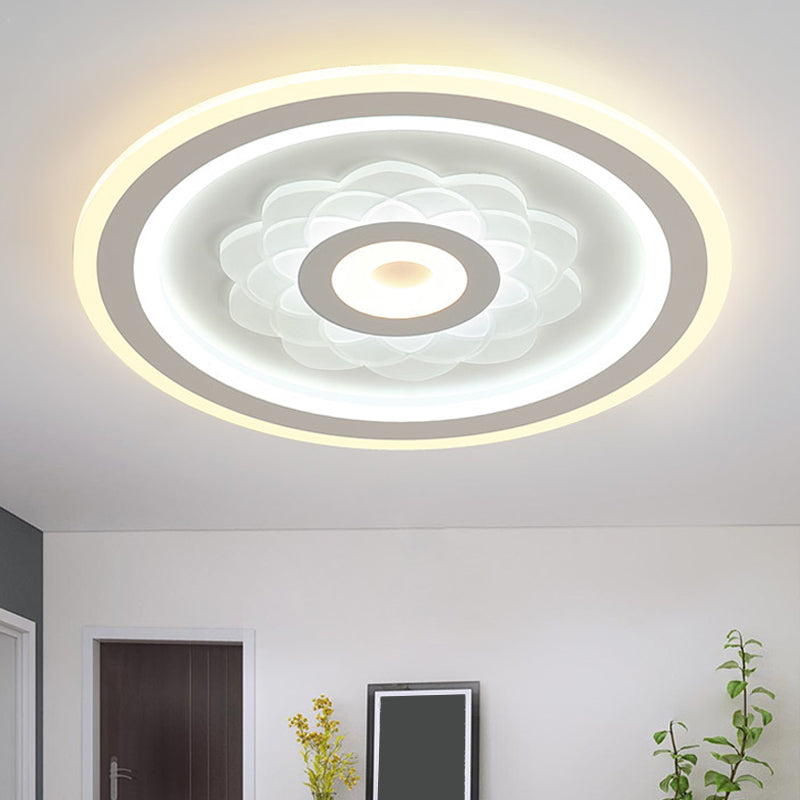 Circular Ceiling Light Fixture Contemporary Acrylic LED White Flushmount Lighting with Flower Pattern