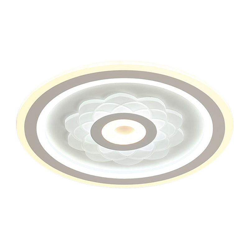 Circular Ceiling Light Fixture Contemporary Acrylic LED White Flushmount Lighting with Flower Pattern