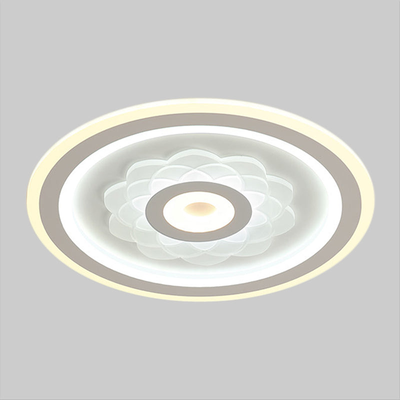 Circular Ceiling Light Fixture Contemporary Acrylic LED White Flushmount Lighting with Flower Pattern