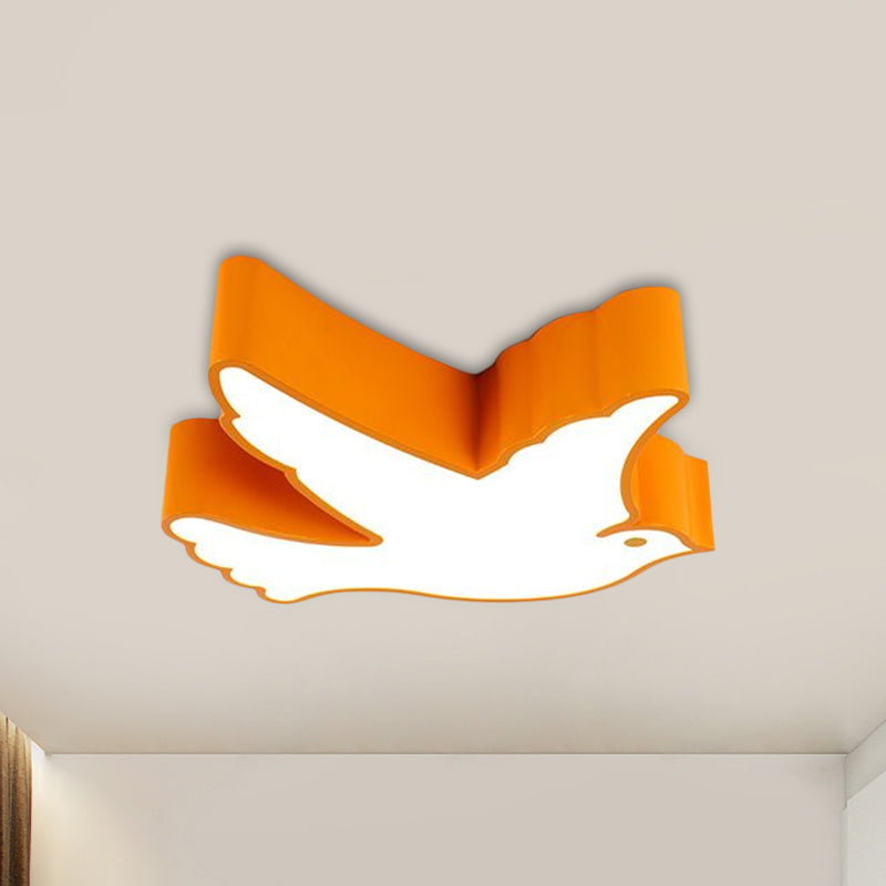 Flying Pigeon Ceiling Fixture Kids Acrylic Leisure Area LED Flush Mount Recessed Lighting in White/Red/Yellow