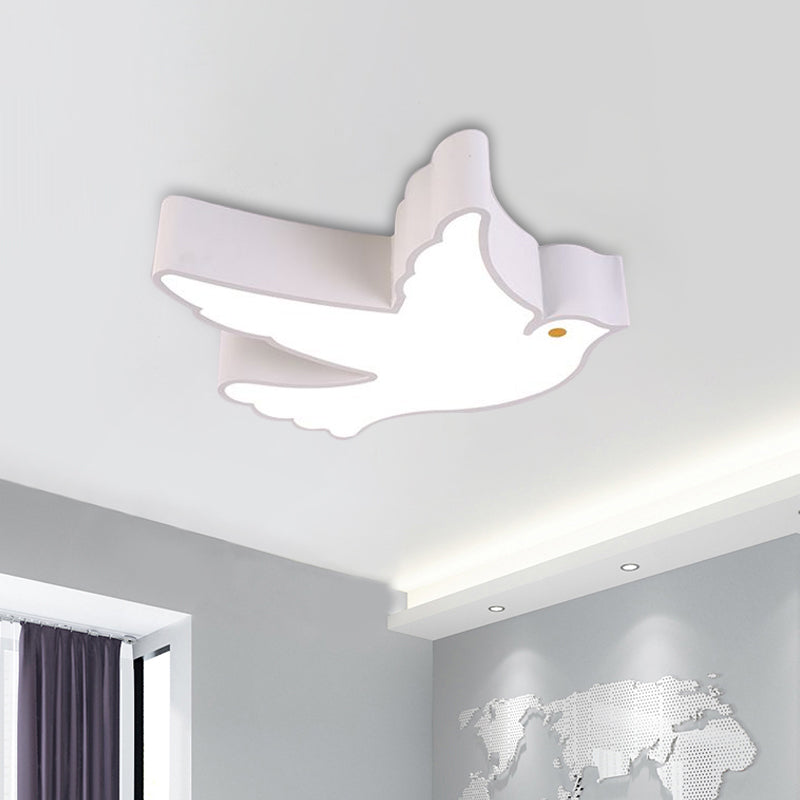 Flying Pigeon Ceiling Fixture Kids Acrylic Leisure Area LED Flush Mount Recessed Lighting in White/Red/Yellow