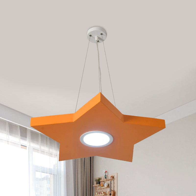 Metalen zon/ster/maan plafondlicht kinderstijl LED hanger kroonluchter in geel/oranje/blauw voor speelkamer