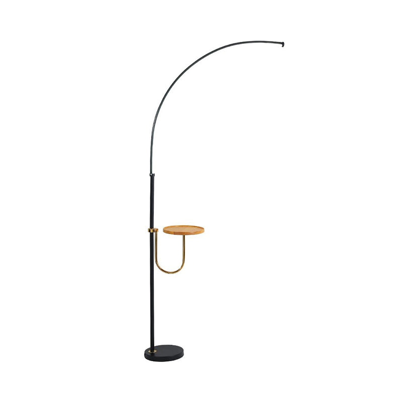 Bent Metallic Standing Lighting Contemporary LED Black Floor Lamp with Table Design in Warm/White Light