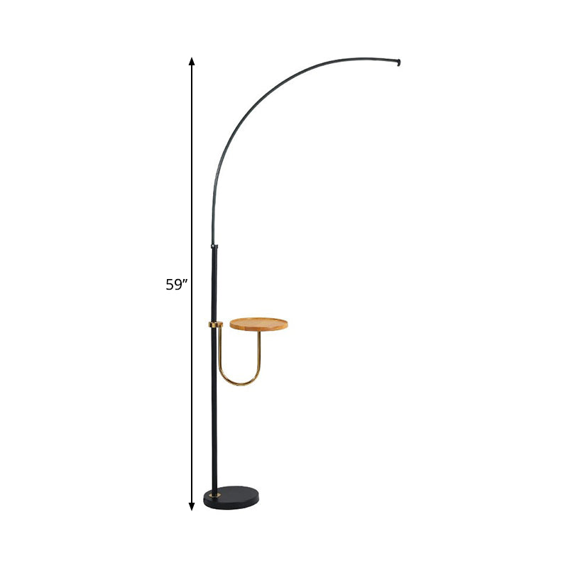 Bent Metallic Standing Lighting Contemporary LED Black Floor Lamp with Table Design in Warm/White Light