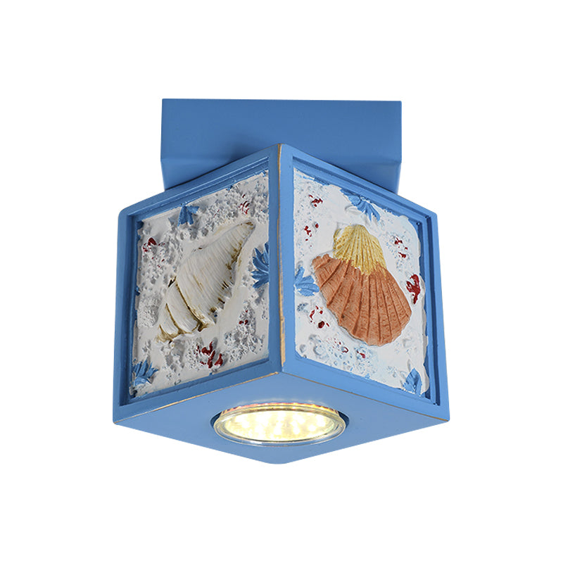 Cubic Corridor Ceiling Fixture Resin 1-Light Kids Flush Mount Lighting with Shell Design in Blue/Light Blue