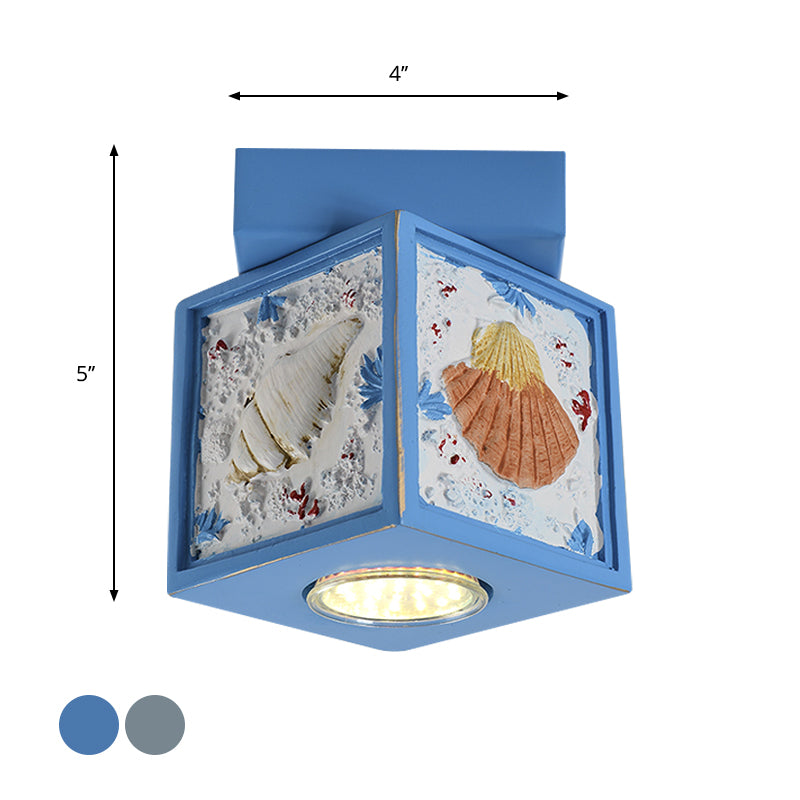 Cubic Corridor Ceiling Fixture Resin 1-Light Kids Flush Mount Lighting with Shell Design in Blue/Light Blue