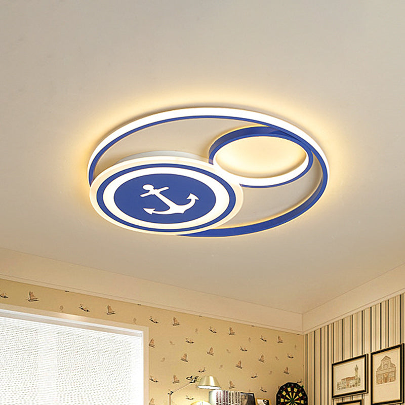 Round Close to Ceiling Lighting Mediterranean Acrylic LED Blue Flush Light Fixture with Anchor Pattern