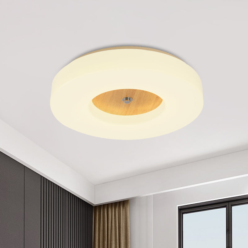 14"/17"/19" W LED Bedroom Flush Mount Modernism White Ceiling Lamp with Hollow Drum Acrylic Shade in Warm/White/Natural Light