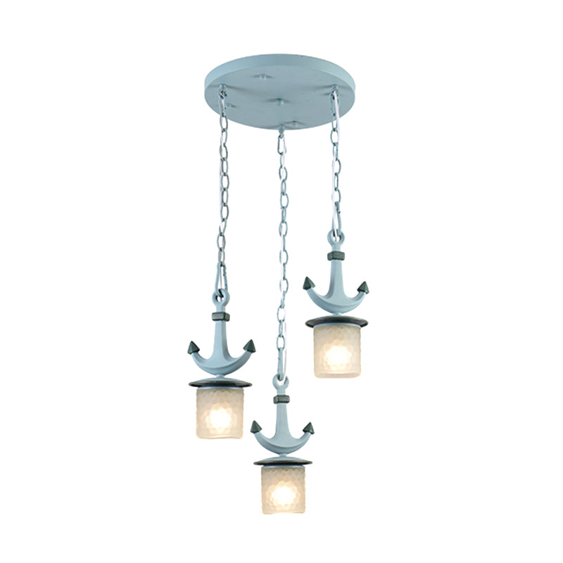 Cylindrical Playroom Pendant Lamp Dimpled Glass 3 Bulbs Modernism Multiple Ceiling Light in Blue, Linear/Round Canopy