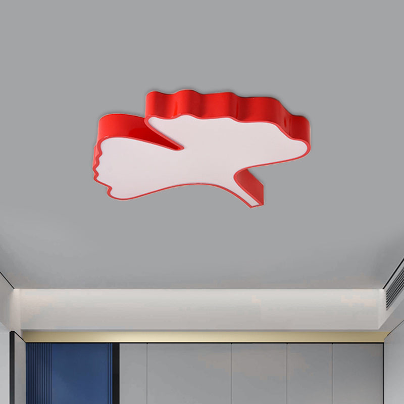 Rouge Cartoon Ginkgo Leaf Flushmount Lighting Kids LED acrylique près du plafond