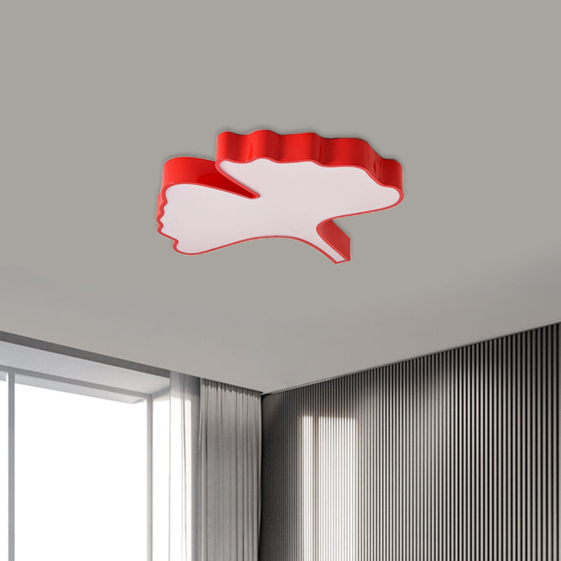 Red Cartoon Ginkgo Leaf Flushmount Lighting Kids LED Acrylic Close to Ceiling Lamp