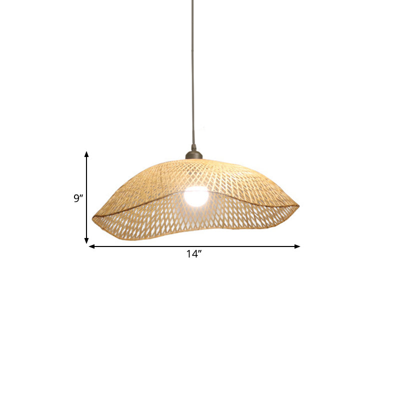 Golvende koepelophanging verlichting eenvoudige bamboe single head 14 "/18" /22.5 "brede beige plafond hanger