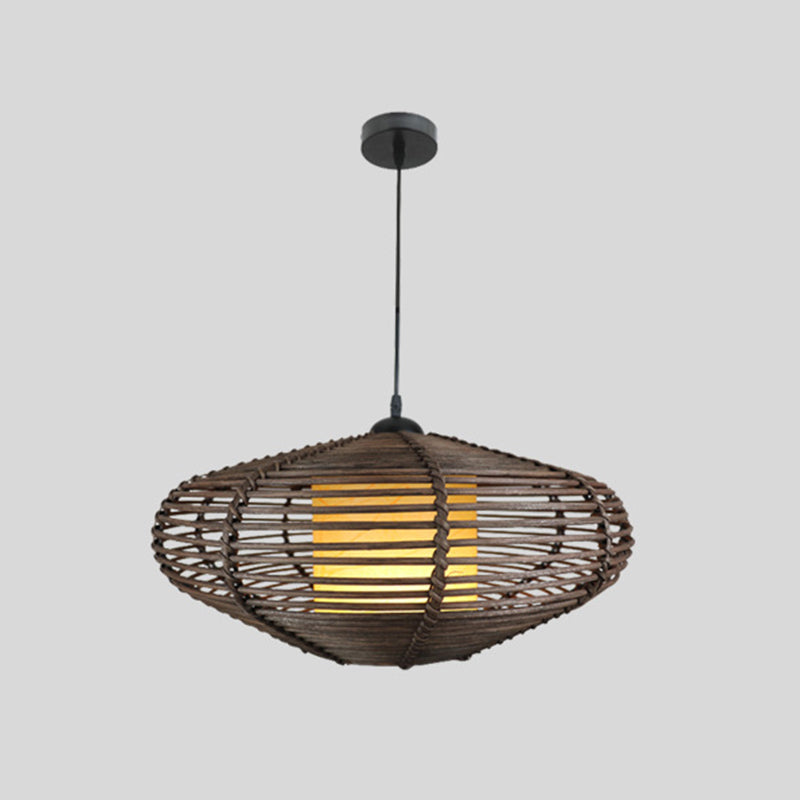 Lámpara de iluminación colgante cilíndrica de tela 1 lámpara de caída de café ligera con jaula de bambú ovalado
