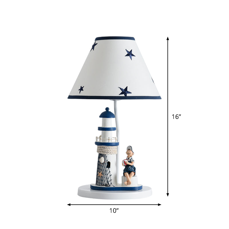 Kids Cartoon Girl/Boy Table Light Resin 1 Head Children Room Shaded Task Lighting in Dark Blue