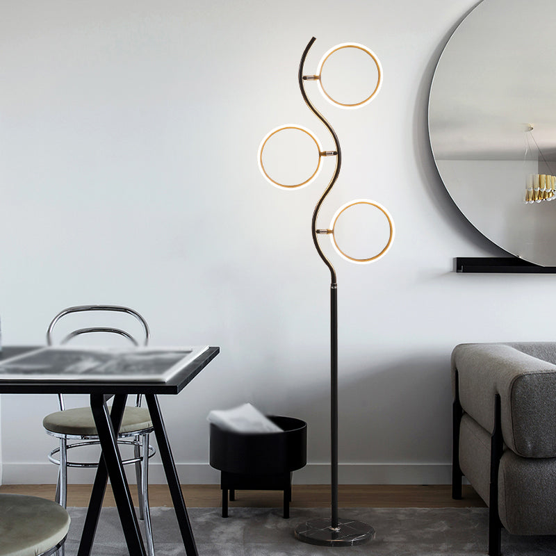 Circular Tree Floor Lamp Modernism Metal Black/White LED Standing Floor Light with Adjustable Head Design