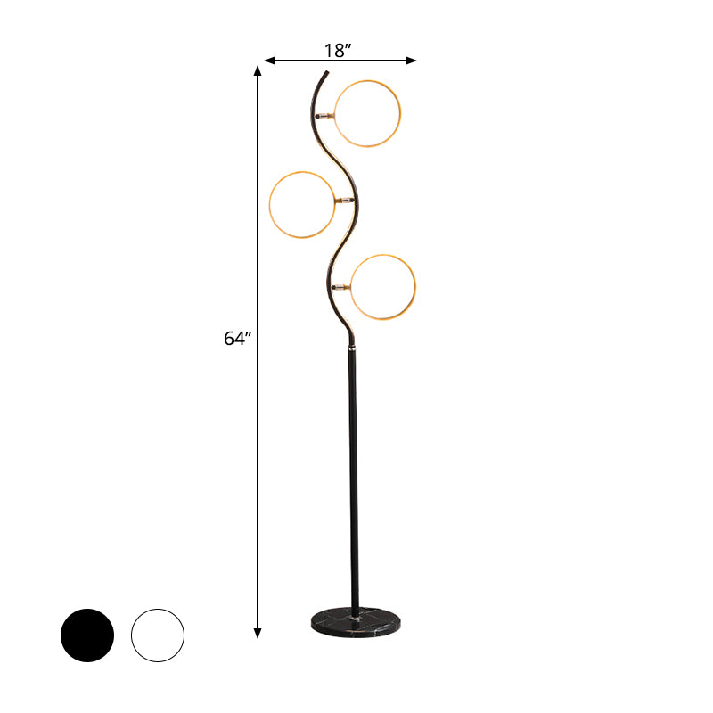 Circular Tree Floor Lamp Modernism Metal Black/White LED Standing Floor Light with Adjustable Head Design