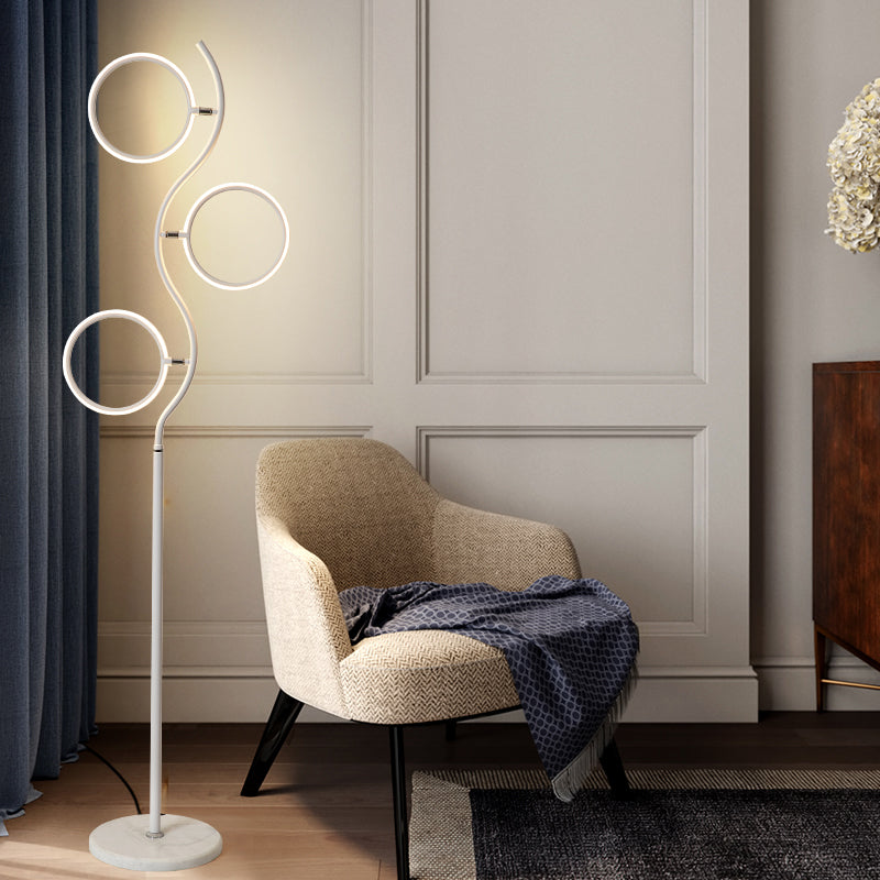 Circular Tree Floor Lamp Modernism Metal Black/White LED Standing Floor Light with Adjustable Head Design