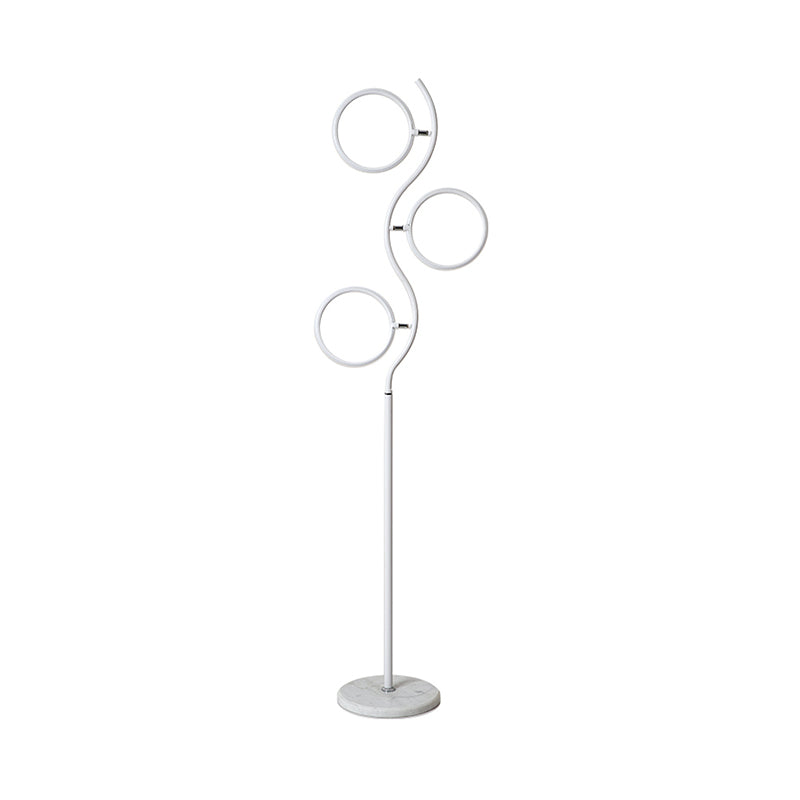 Circular Tree Floor Lamp Modernism Metal Black/White LED Standing Floor Light with Adjustable Head Design