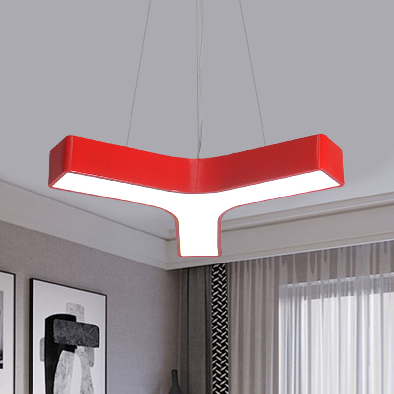 LED Kindergarten Chandelier Lamp Kids Red/Yellow Hanging Light Fixture with Y-Like Acrylic Shade