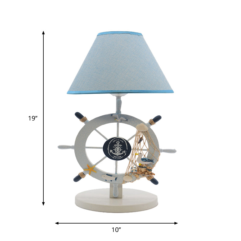 Children Single Light Rudder Task Lighting with Fabric Shade Blue Conical Small Desk Lamp