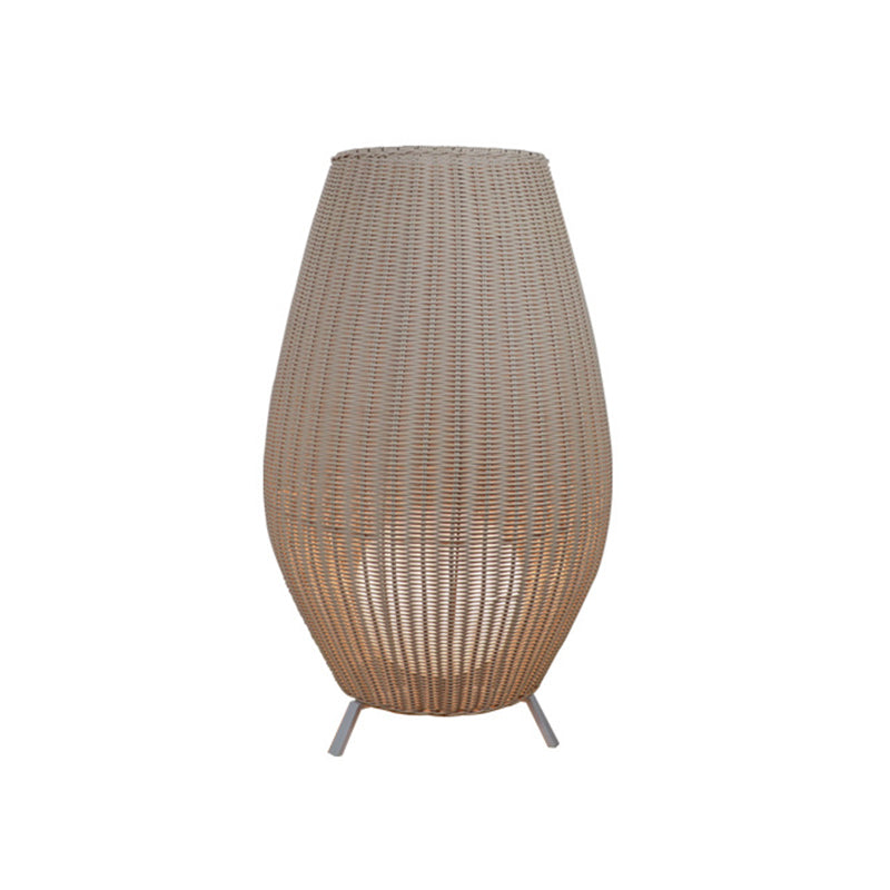 Pavimento ovale in piedi in piedi leggero rattan asiatico beige/marrone lampada da pavimento con tonalità acrilica sferica interna