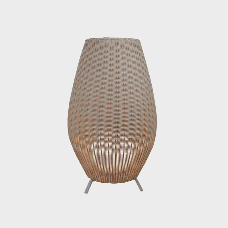 Pavimento ovale in piedi in piedi leggero rattan asiatico beige/marrone lampada da pavimento con tonalità acrilica sferica interna