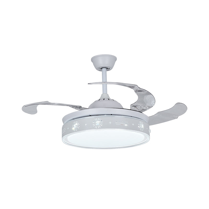 42 "brede moderne LED Semi Flush Light Witte Drumhangende ventilatorverlichting met metalen schaduw, 3 messen