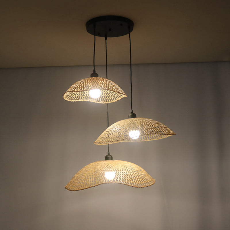 Bénégeur beige wavy dôme pendentif loft loft 3 bulbes Bamboo Suspension Light for Dining Room