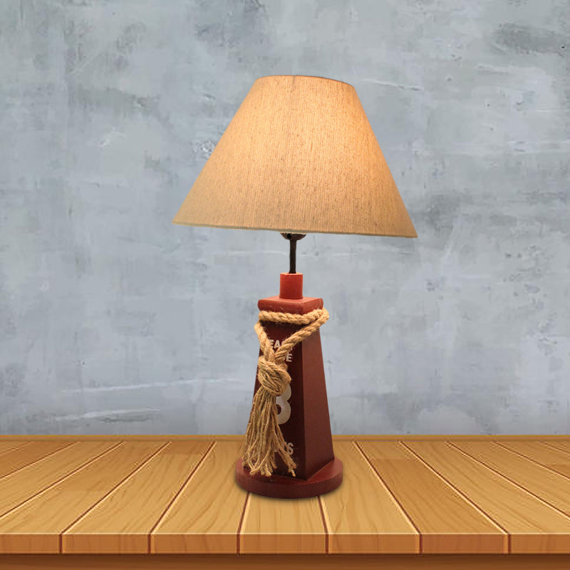 Trapezoid Base Night Light Children Resin 1 Head Red/White Table Lamp with Barrel White Fabric Shade