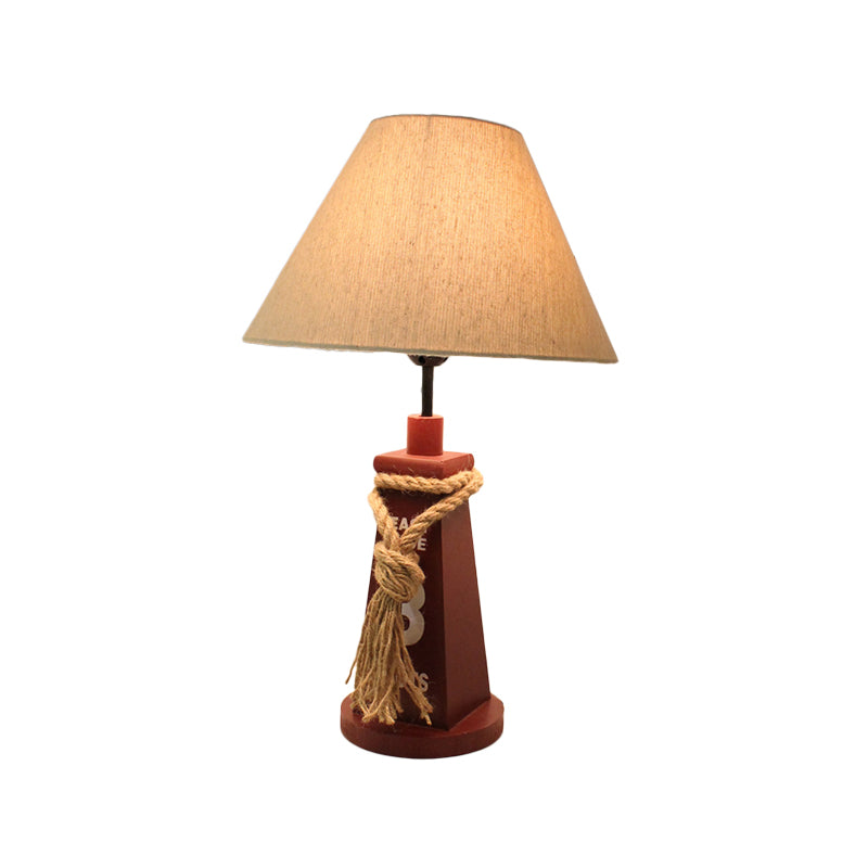 Trapezoid Base Night Light Children Resin 1 Head Red/White Table Lamp with Barrel White Fabric Shade