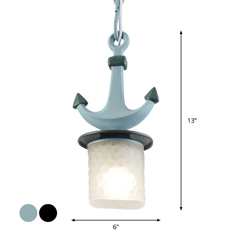 Cylinder/Flared Down Lighting Simple Dimpled Glass 1-Light 6"/13" W Nursery Hanging Lamp in Black/Blue