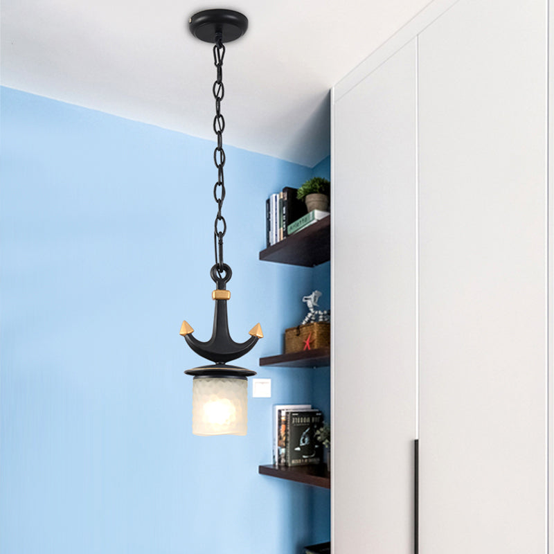 Cylinder/Flared Down Lighting Simple Dimpled Glass 1-Light 6"/13" W Nursery Hanging Lamp in Black/Blue