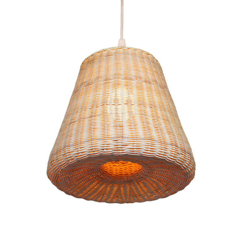 Farmhouse Woven Conic Pendant Light Rattan 1 Bulb Restaurant Suspended Lighting Fixture in Beige