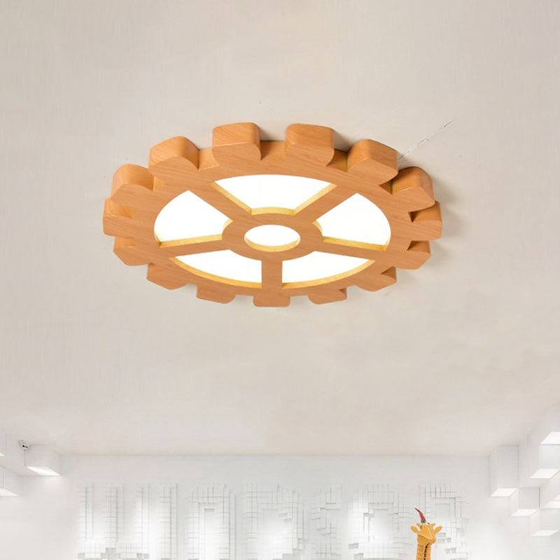 Gear Close to Ceiling Lamp Modernist Metal LED Orange Flush Mount for Kindergarten