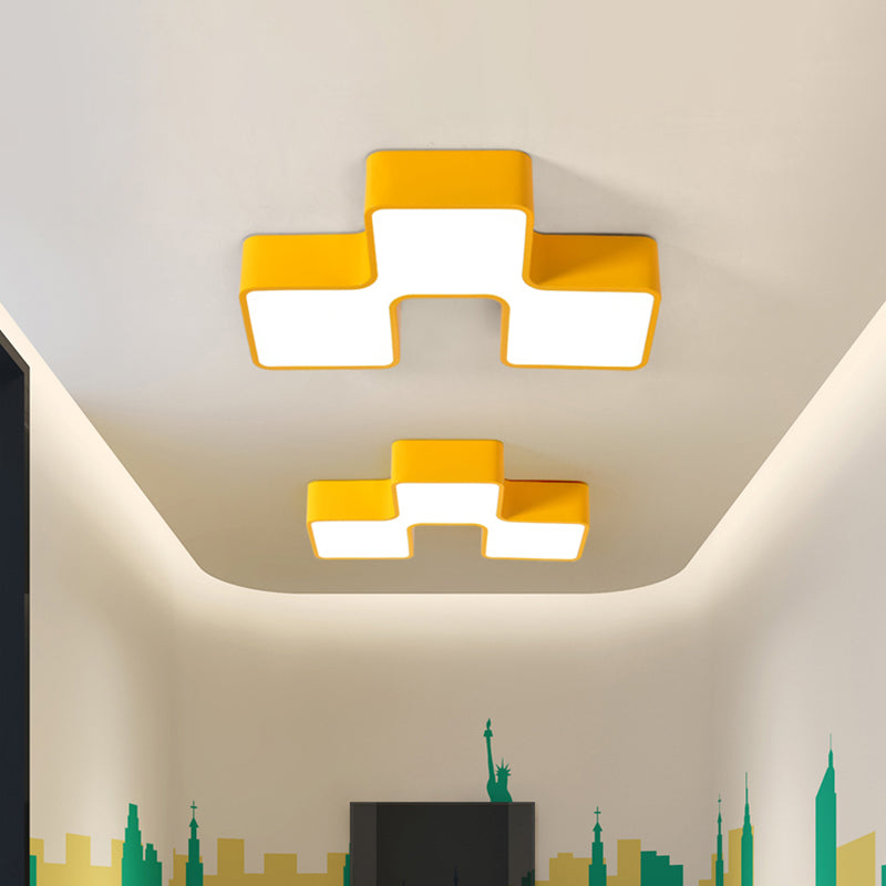 Building Block Kindergarten Flush Mount Light Acrilic LED Kids Aithing Secondo Red/Yellow