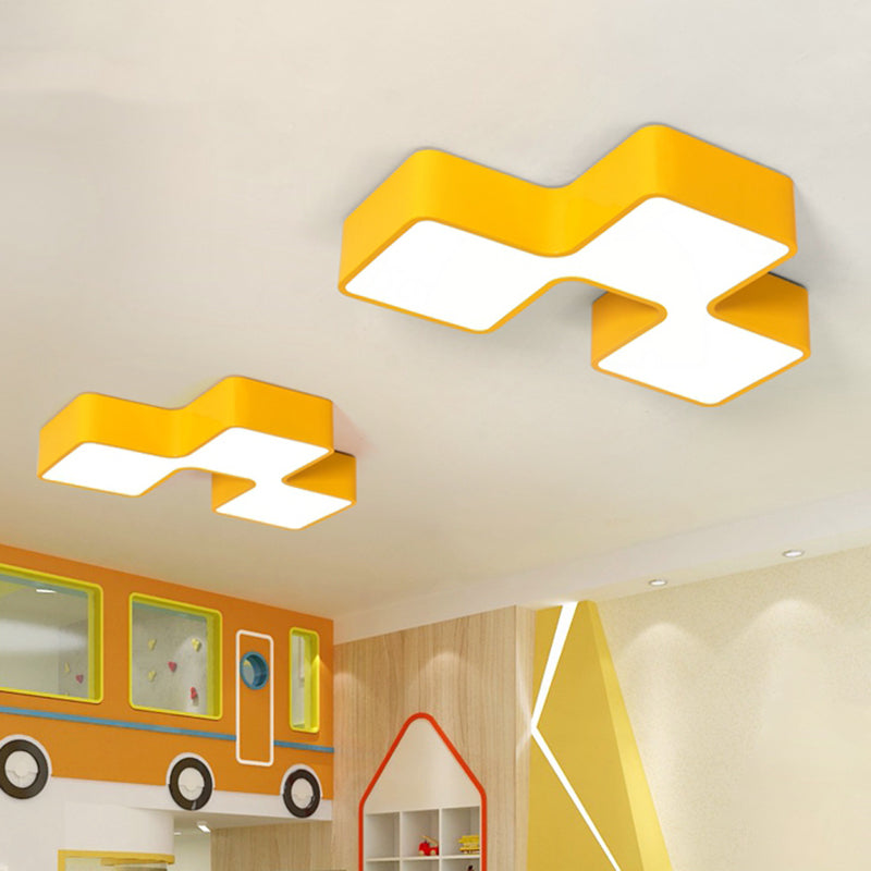 Building Block Kindergarten Flushmount Light Acrylic LED Kids Lighting Fixture in Red/Yellow