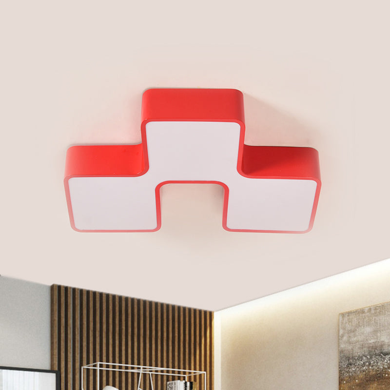 Building Block Kindergarten Flush Mount Light Acrilic LED Kids Aithing Secondo Red/Yellow