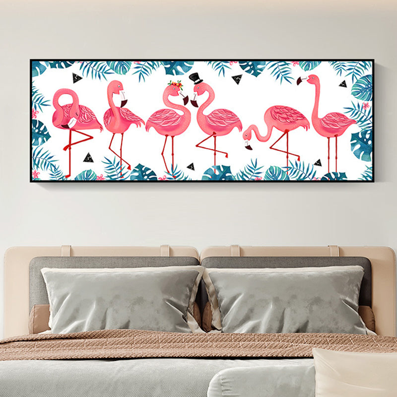 Wild Animal Wrapped Canvas Textured Tropical Style Bedroom Painting in Light Color