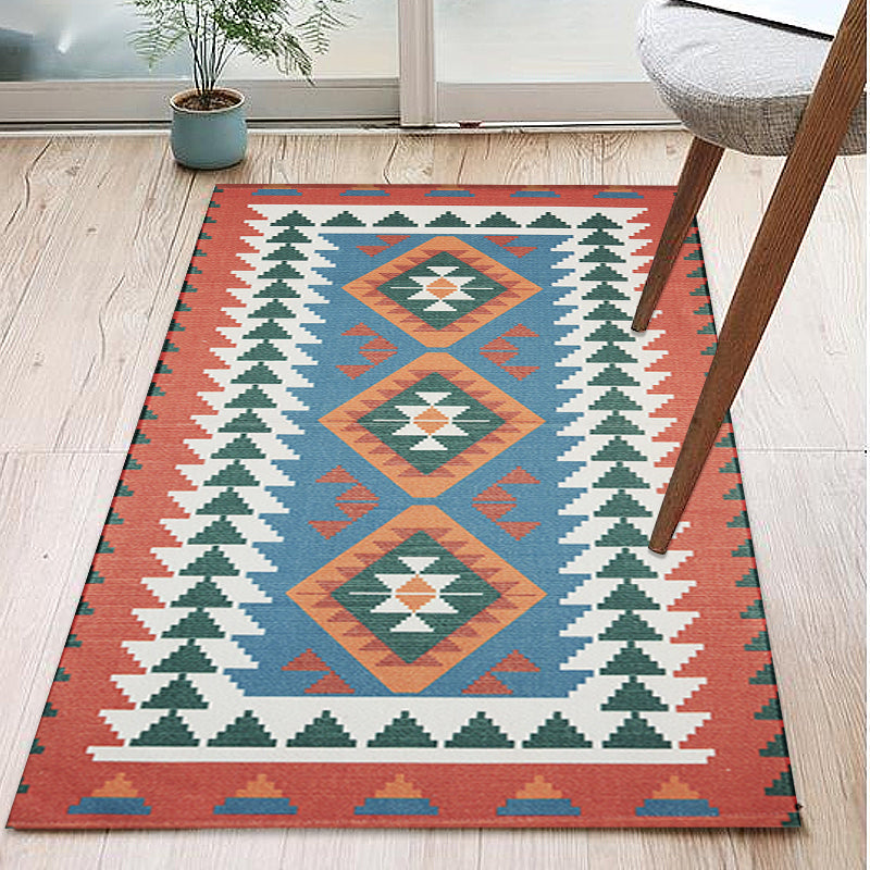 Alfombra de patrón de rayas tribal única alfombra multicolor de algodón suroeste algodón lavable alfombra para mascotas para sala de estar para sala de estar